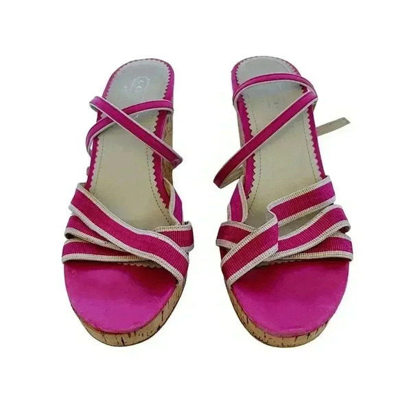 y2k Vintage Coach Barbie Pink Strappy Wedges Heels Sandals Women's Size 6.5 US - Picture 2 of 11